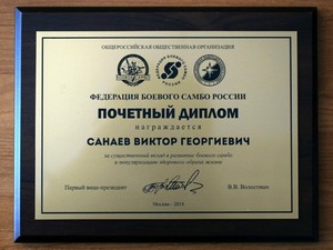Почетный диплом Кубка Всемирной федерации боевого самбо